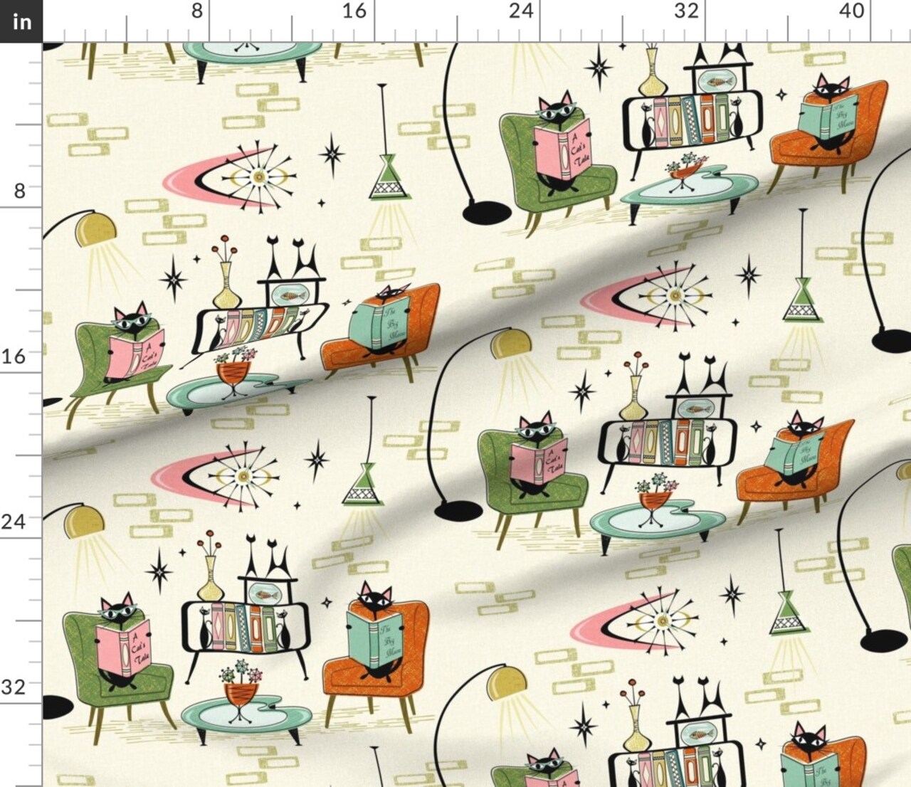 Various Fabrics by the Yard or Fat Quarter Mid Century Modern Retro Cats 1950S Inspired Atomic Age Vintage Style Custom Printed Fabric by Spoonflower